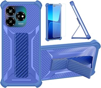 bojioderf Case Compatible for ZTE Blade V60 Design Phone Case Stand Cover [with Tempered Glass Screen Protector] Hybrid Case [Folding Support Magnetic] [Frosted Anti-Fingerprint] Blue