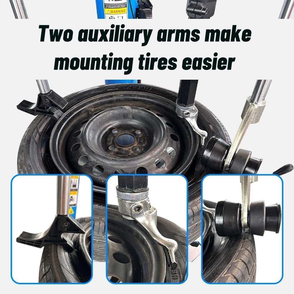 Close-up of two auxiliary arms on the tire changer