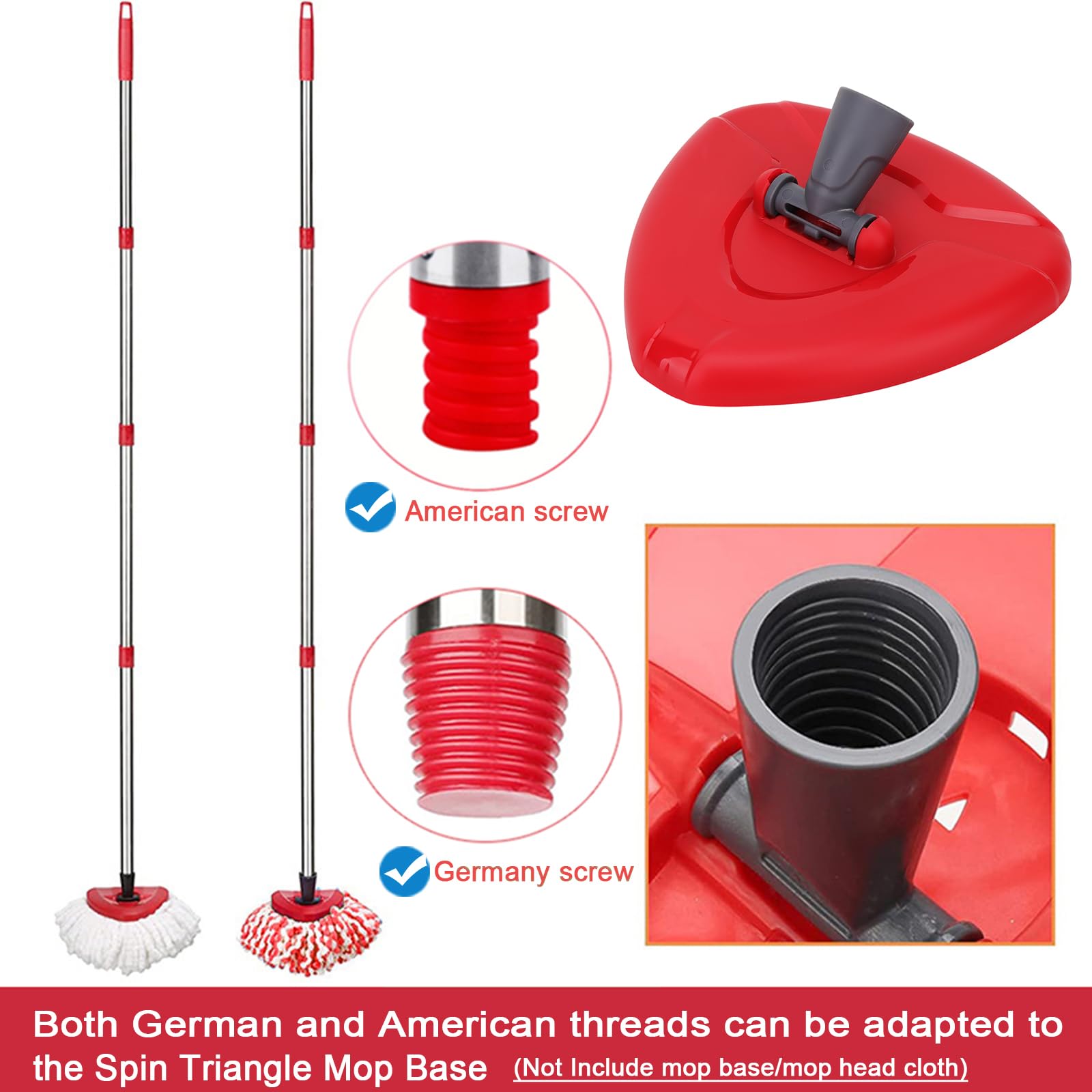 Base de Cabezal de fregona giratoria roja con Mango de fregona para Vileda Turbo Spin 2en 1,3en1, Repuesto de Repuesto de fregona Triangular para Turbo Smart/EasyWring&Cleaning Accesorio de fregona