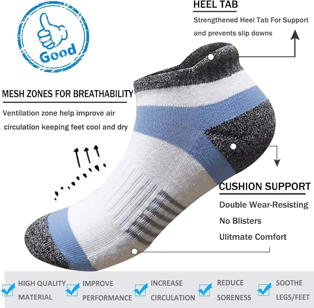 Men’s Low Cut Athletic Socks Performance Comfort No Show Running Socks Sports Cushioned Tab