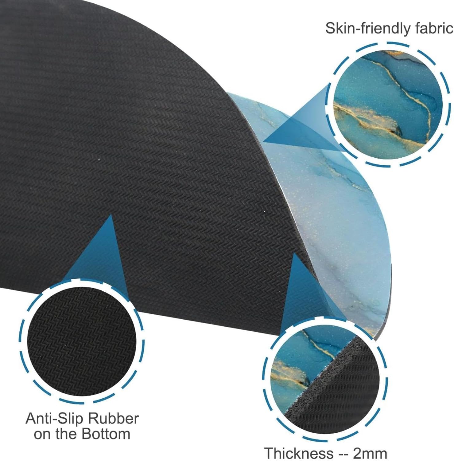 Round Mouse Pad for Women Men, 10’’ Round Desk Pad Mousepad Non-Slip Rubber Base, Office Home Laptop Accessories, Abstract Blue Ocean Waves Marble with Golden Lines image 2