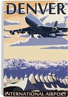 Lantern Press 6x9 Inch Metal Sign, Denver, Colorado, Airport View