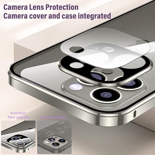 Miniatura 5 de Funda magnética para iPhone 15 Pro Max Protección delantera y trasera, protector de pantalla de vidrio, parachoques de metal, hebilla de doble cara,