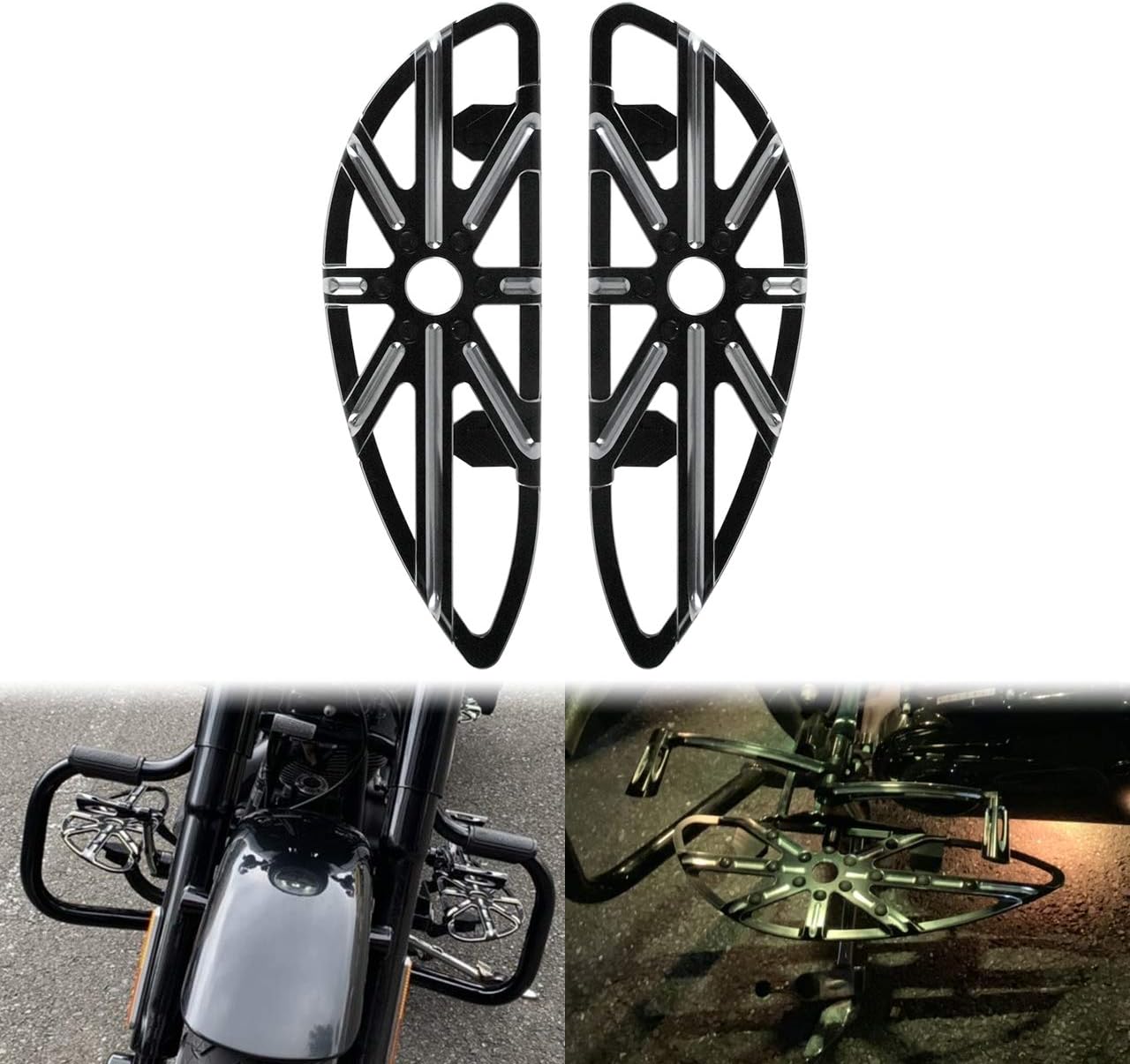 HDBUBALUS Motorcycle Floorboards CNC Front Driver Footboards Foot Pegs Fit for Harley Touring Softail Dyna FLD Road Glide Road King Street Glide Black