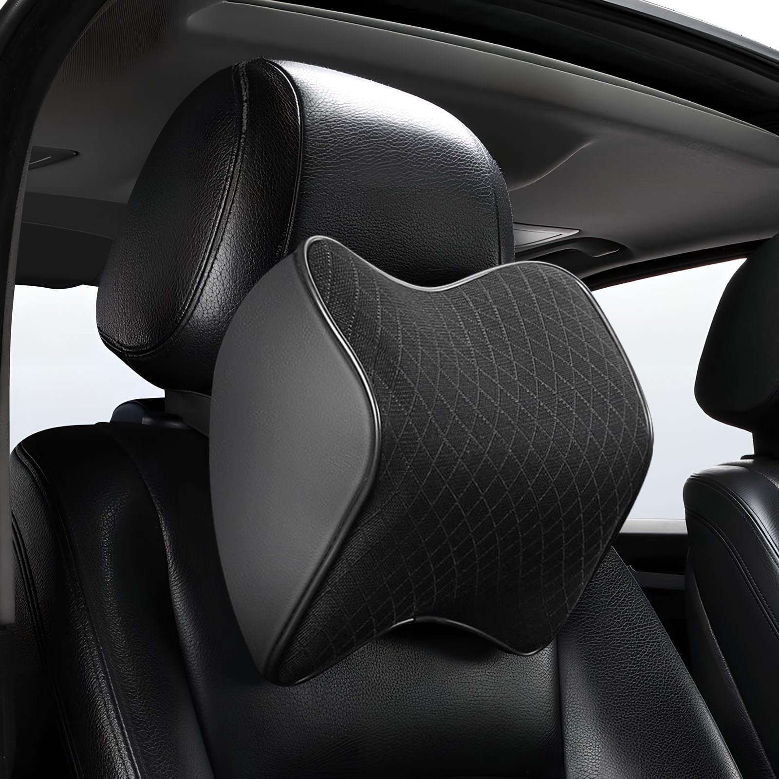 2-Pack Auto Nackenkissen, Auto Kopfstütze mit verstellbarem Riemen Nackenstütze Auto aus Memory Foam Autokopfstützenkissen Kopfstützenkissen zum Fahren Atmungsaktiver Abnehmbarer Abdeckung