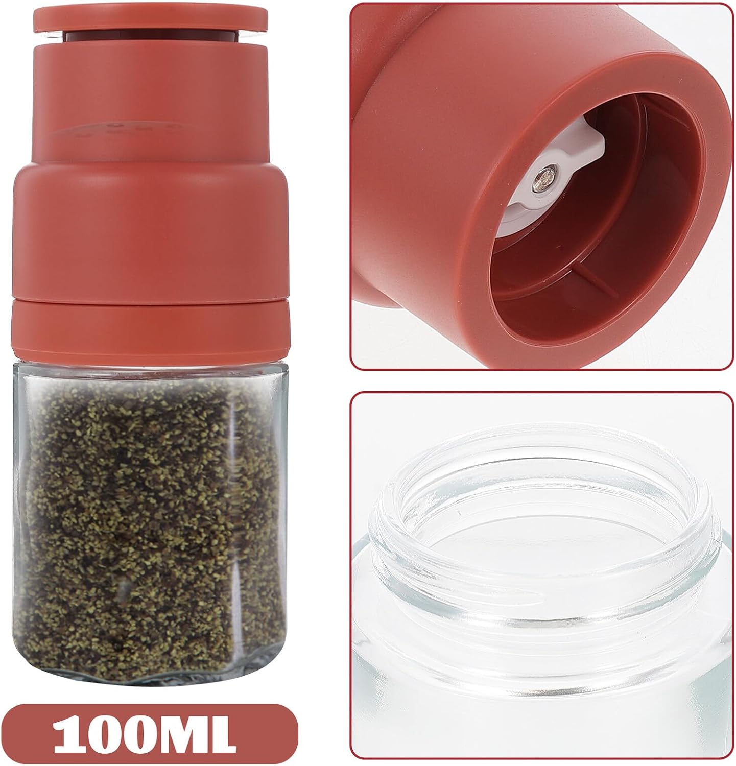 Xmas Red Glass Pepper Mill Adjustable Mechanism Grinder image 3