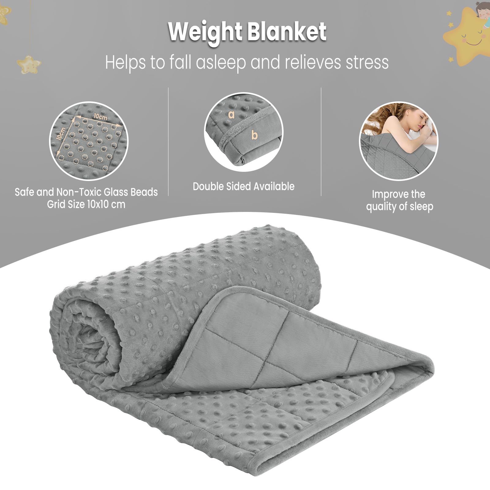 WOLTU Manta Pesada, 2,3 kg, 90x120 cm, Manta Ponderada de Algodón Suave y Puntos Minky, Gris