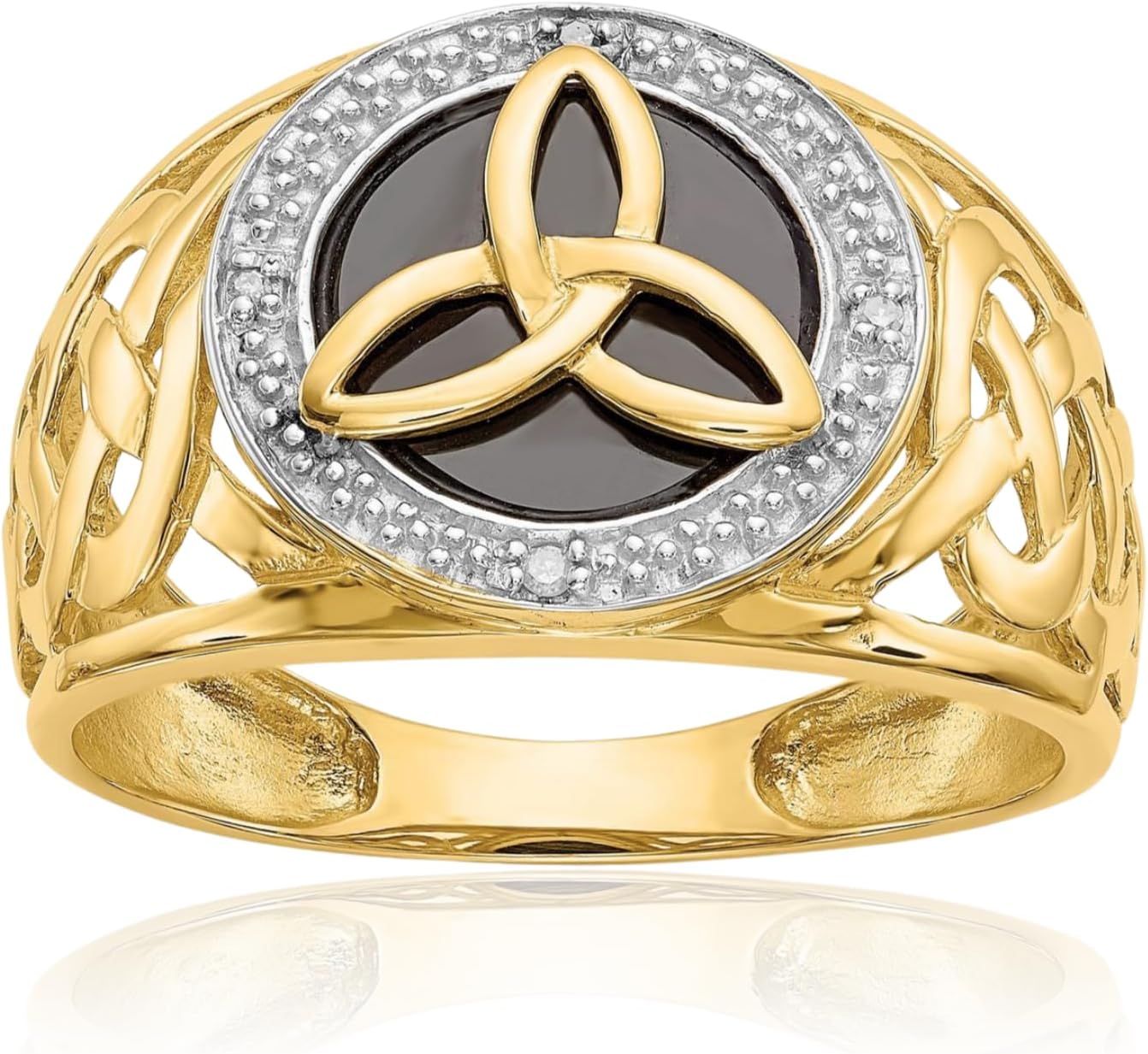 IceCarats 14K Solid Yellow Gold 1.45 carat Black Onyx Diamond Accent Extra Wide Trinity Knot Celtic Claddagh Statement Fashion Ring 24mm Band Prong Set