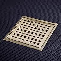 Vista 5 de 6 inch Stainless Steel Square Shower Floor Drain with Threaded Adapter, Removable Cover Grid Grate, Brushed Gold Brass Finished