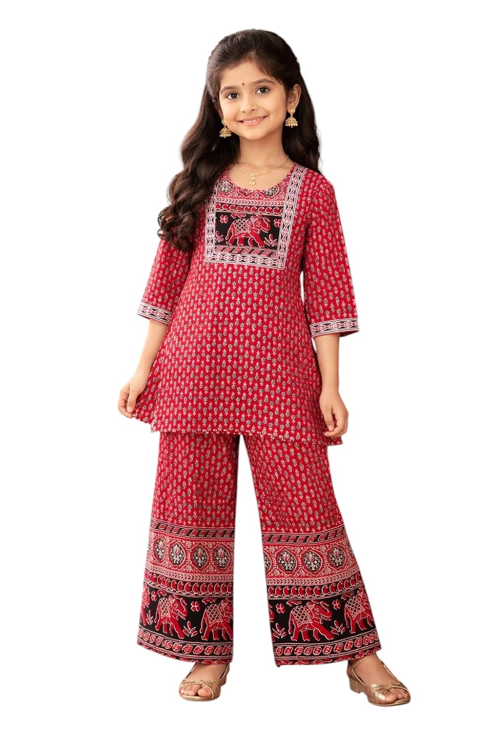 Aarika Girls Ethnic Wear Black Colour Floral Print Cotton Kurti Palazzo Set - Review, Price and Buying Guide