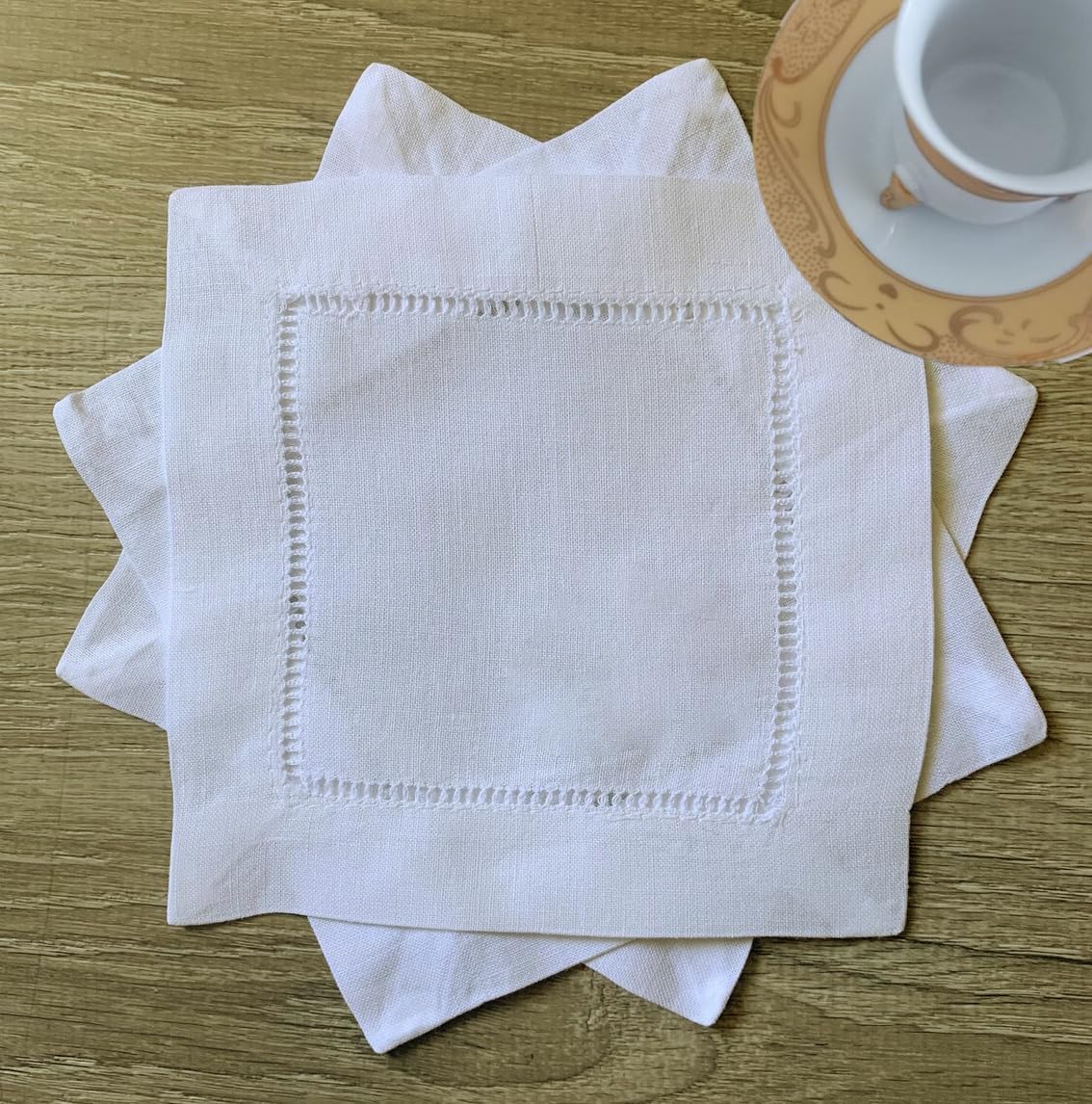 White Linen Cocktail Napkins, Hemstitch Napkins, Cloth Cocktail Napkins Washable, Mini Napkins, Linen Coasters, Napkin Coasters, Reusable Napkin Set of 12 (Heimstitched)