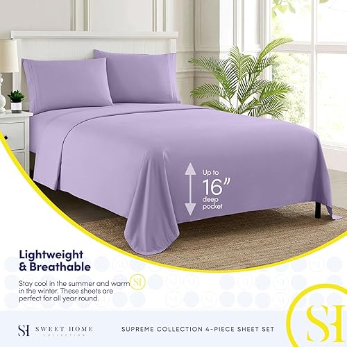 Miniatura 10 de Juego de sábanas de tamaño matrimonial, sábanas de lujo transpirables con correas elásticas completas y seguras en las esquinas integradas,