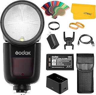 Godox V1 V1-C V1C Round Head Camera Flash for Canon, 2.4G Wireless Speedlight 1/8000s HSS TTL Speedlite for Canon, 2600mAh Li-ion Battery, 480 Full Power Shots, 10 Levels LED Modeling Lamp