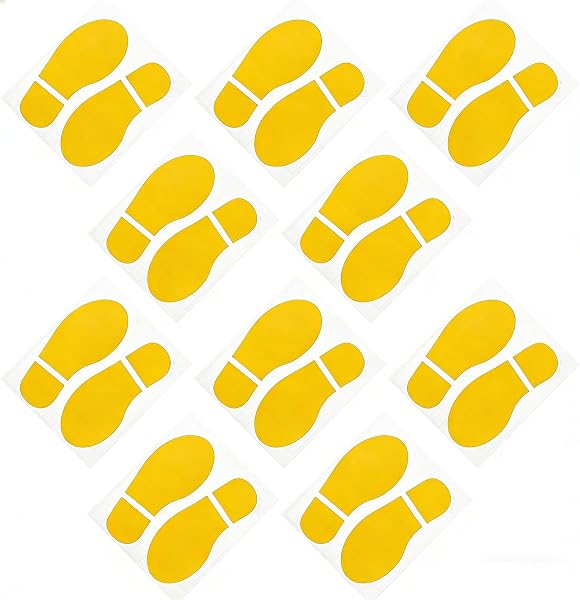 Autocollants Empreintes de Pas au Sol en Pvc 10 Paires 20×7 Cm Noir, Décoration Adhésive pour Salle de Classe et Chambre, Autocollants pour Pieds au Sol, Stickers Décoratifs (jaune) - 1
