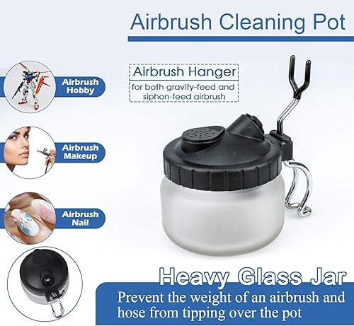 Miniatura 3 de Kit de limpieza de aerógrafo Olla de limpieza de vidrio con soporte, herramientas de limpieza de lavado, 5 agujas de limpieza de boquillas y