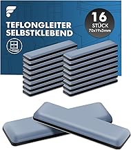 Pack of 16 Self-Adhesive Furniture Gliders Teflon 70 x 19 mm (Square), Chair Glides Teflon for Smooth Floors and Carpets