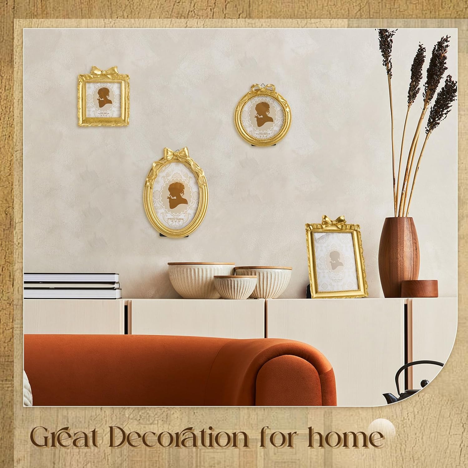 4 Pcs Vintage Picture Frames 5x7 4x6 4x4 inch Baroque Gold Resin Photo Frames with Glass Front Ornate Wall Hanging and Tabletop Display for Retro Home Decoration Wedding Gallery Hotel(Bowknot)