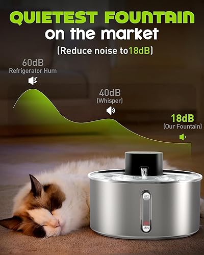 Miniatura 7 de Fuente de agua para gatos sin bomba, fuente de agua inalámbrica de acero inoxidable de 3.2L108 onzas con 3 filtros, dispensador automático