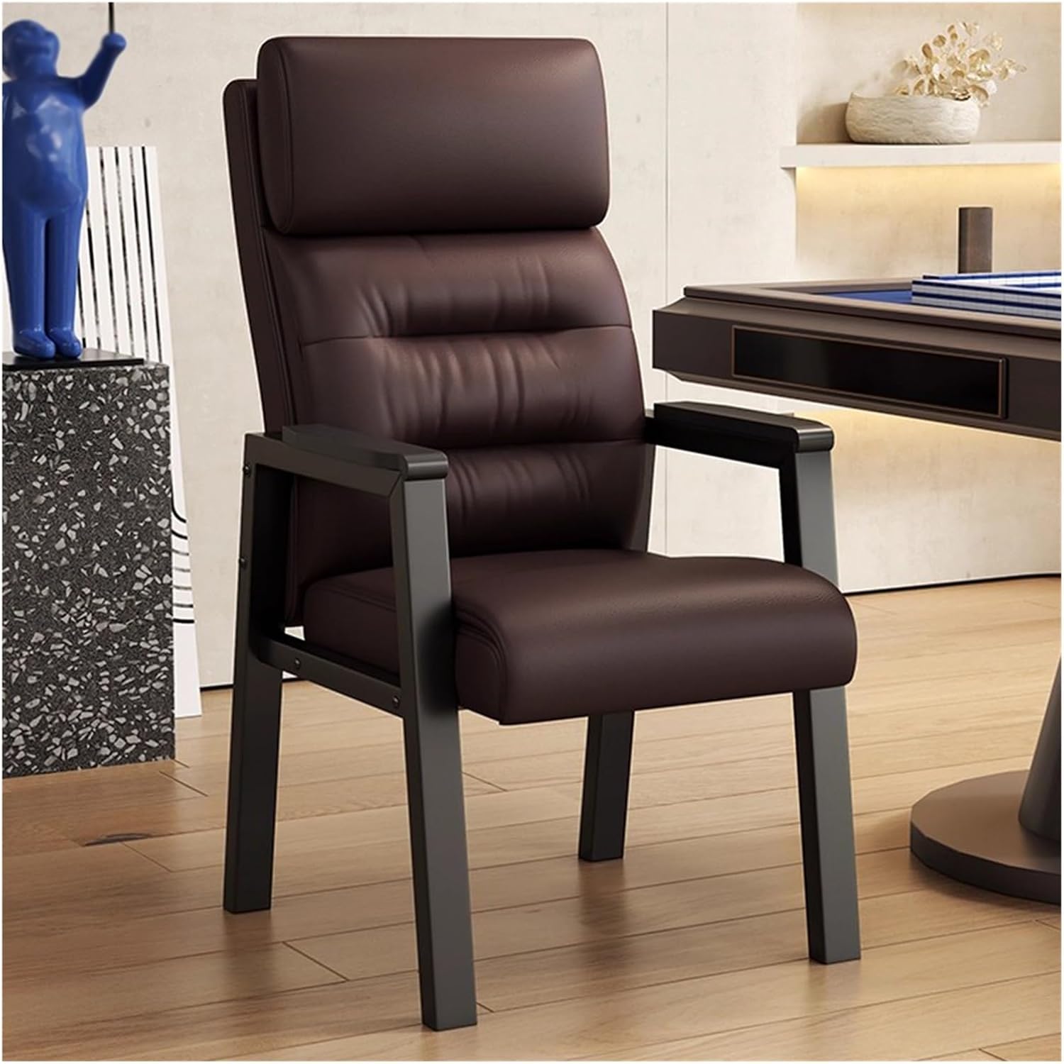 MEHWSUR Waiting Room Chairs Leather Reception Chairs with Armrests,Upholstered Sofa Accent Chair Meeting Conference Armchair Guest Seats for Home Office(Black)