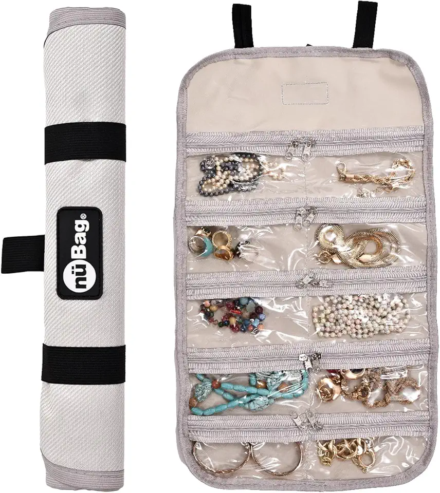 Estojo Organizador Porta Jóias Acessórios Semijóias Bijuteria Cosméticos Leve Enrolável para Viagem com 10 Divisórias Nü Bag