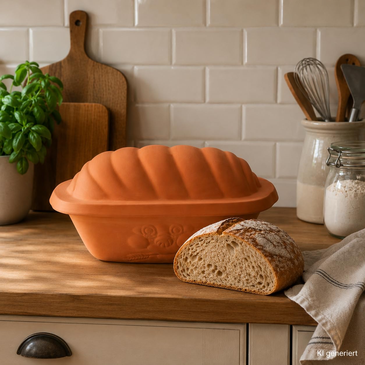 MamboCat Terrakotta-Topf Berti zur Brot-Aufbewahrung I 100% Natur Ton-Behälter mit Deckel I Ton Brotbox großer Keramik-Brotkasten unglasiert 16,5X 24,3X 36cm Küche, Haushalt & Wohnen