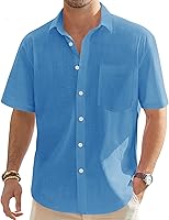 Vista 106 de J.VER Camisas de manga corta de lino y algodón para hombre, estilo informal, ligeras, con botones, para vacaciones, playa y verano, con bolsillo