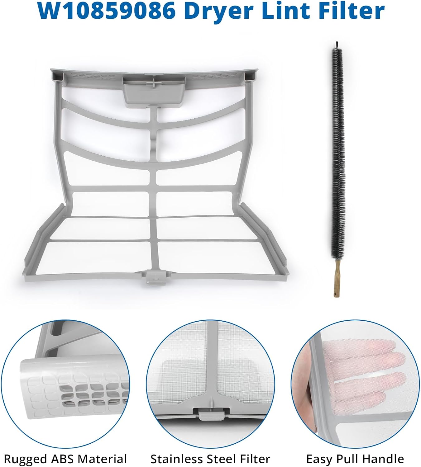 W10859086 Dryer Lint Screen Filter with Dryer Lint Brush Replacement for Whirlpool Maytag Kenmore Dryer Replaces 4378144 W10608811 W10701353 AP5999318 PS11731421 EAP11731421 MEDB835DW4 MEDB835DW3