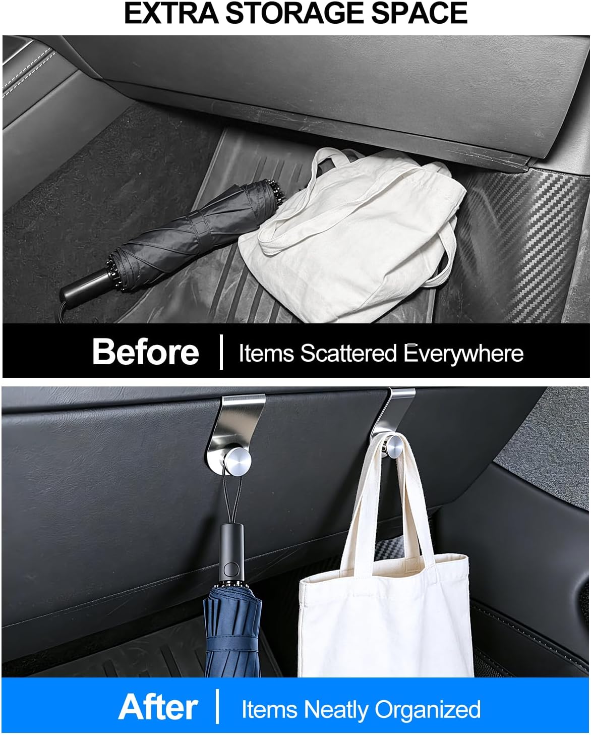 2PCS Metal Glove Box Hooks for Tesla Model Y Juniper Accessories 2025-2026 Stainless Steel Center Console Organizer Bag Holder Model Y Car Purse Storage Hook Clips Silver