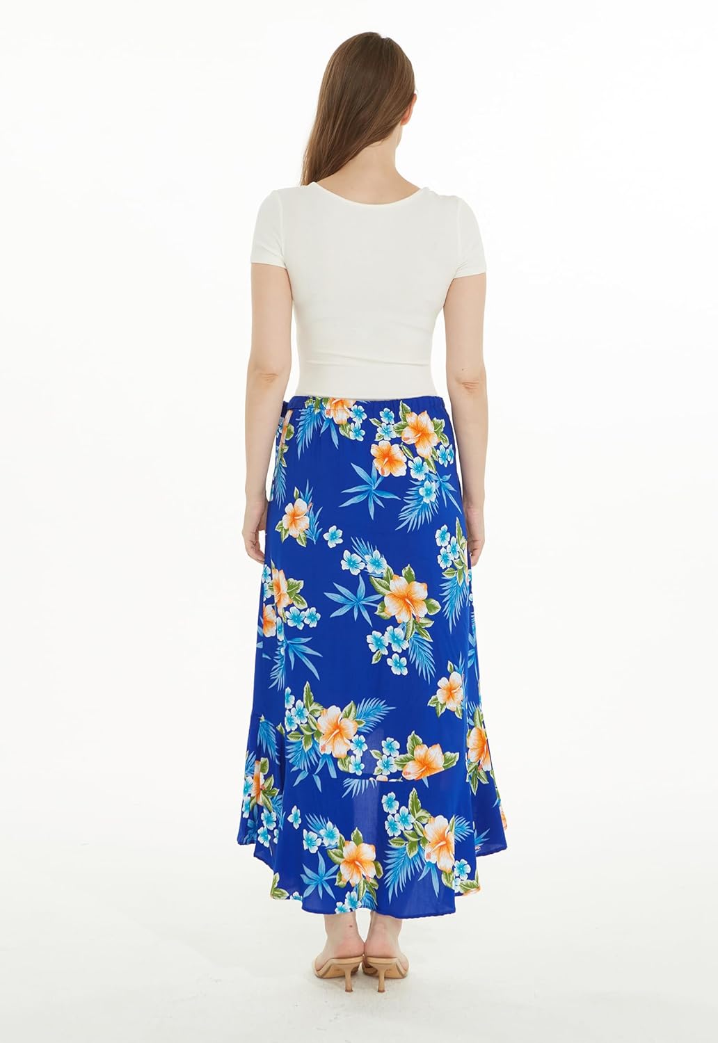 Matchable Couple Hawaiian Luau Shirt or Wrap Skirt in Hibiscus Blue