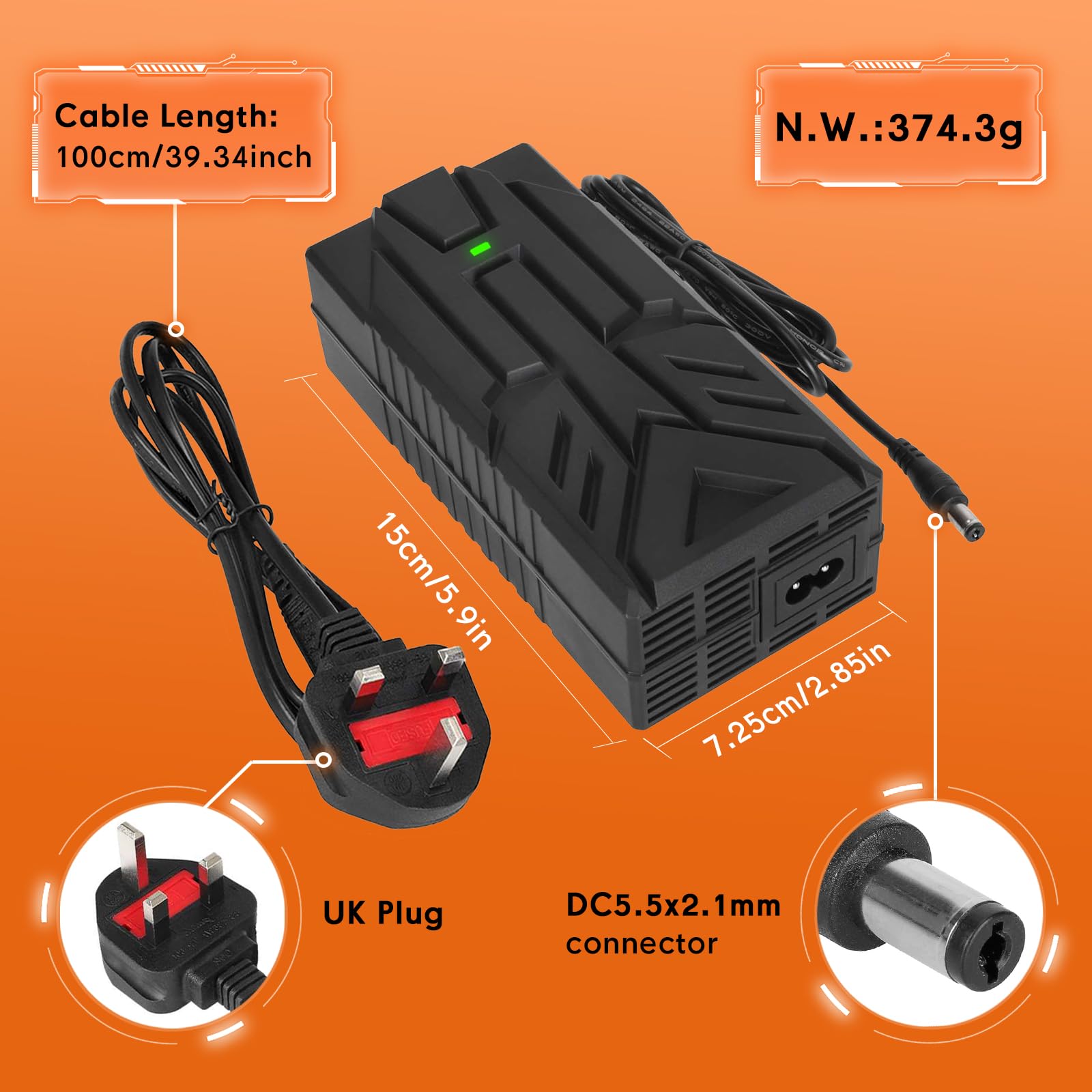 54,6V 2A Chargeur Trotinette Electrique，48V Chargeur Universel Batterie Lithium avec 6 Connecteurs，Charge Rapide Hoverboard, Bici Equilibrata, Drifting Board, E-Bike+2L Sac Rangement Etanche