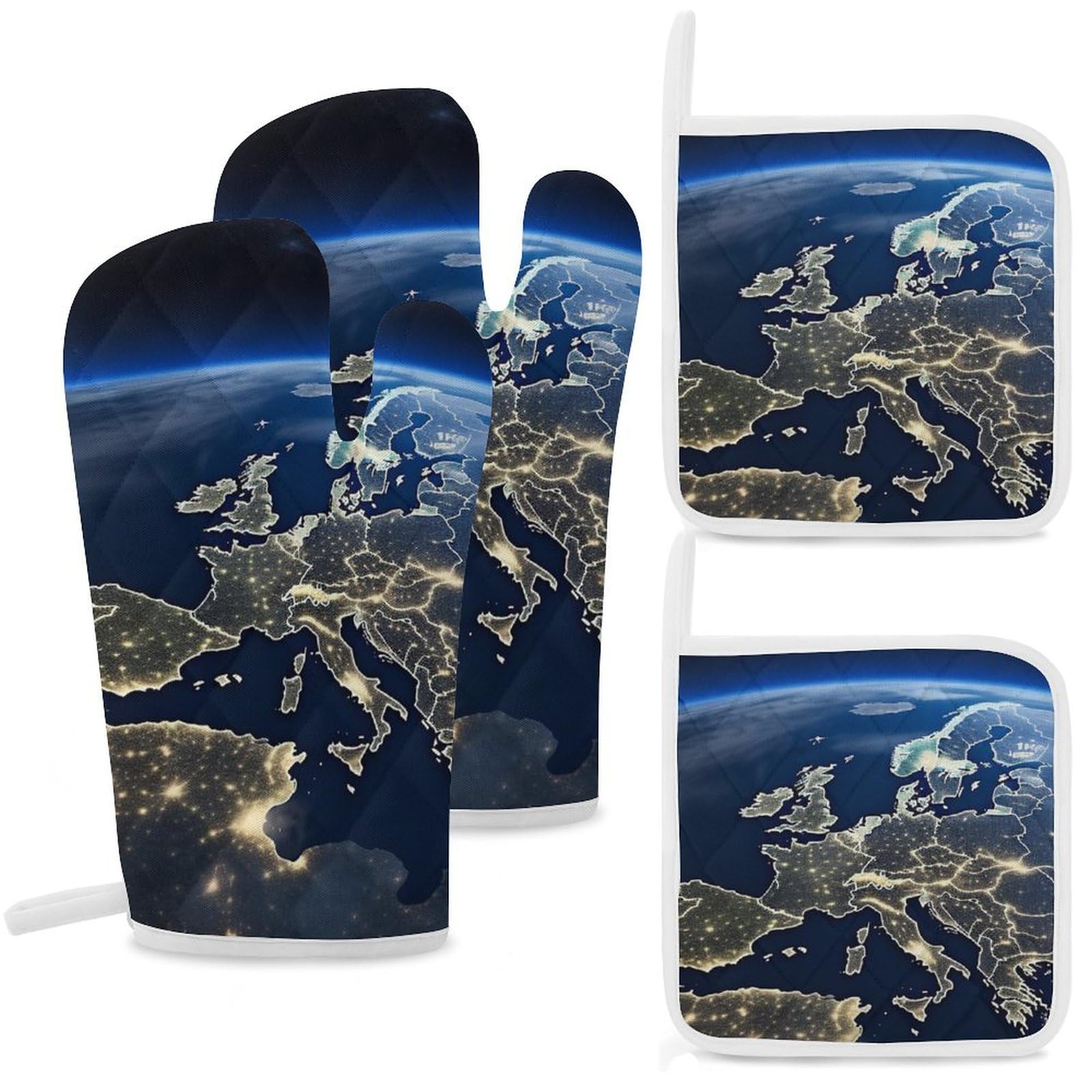 Gants de cuisine et maniques résistants à la chaleur design Terre vue de l'espace lot de 4