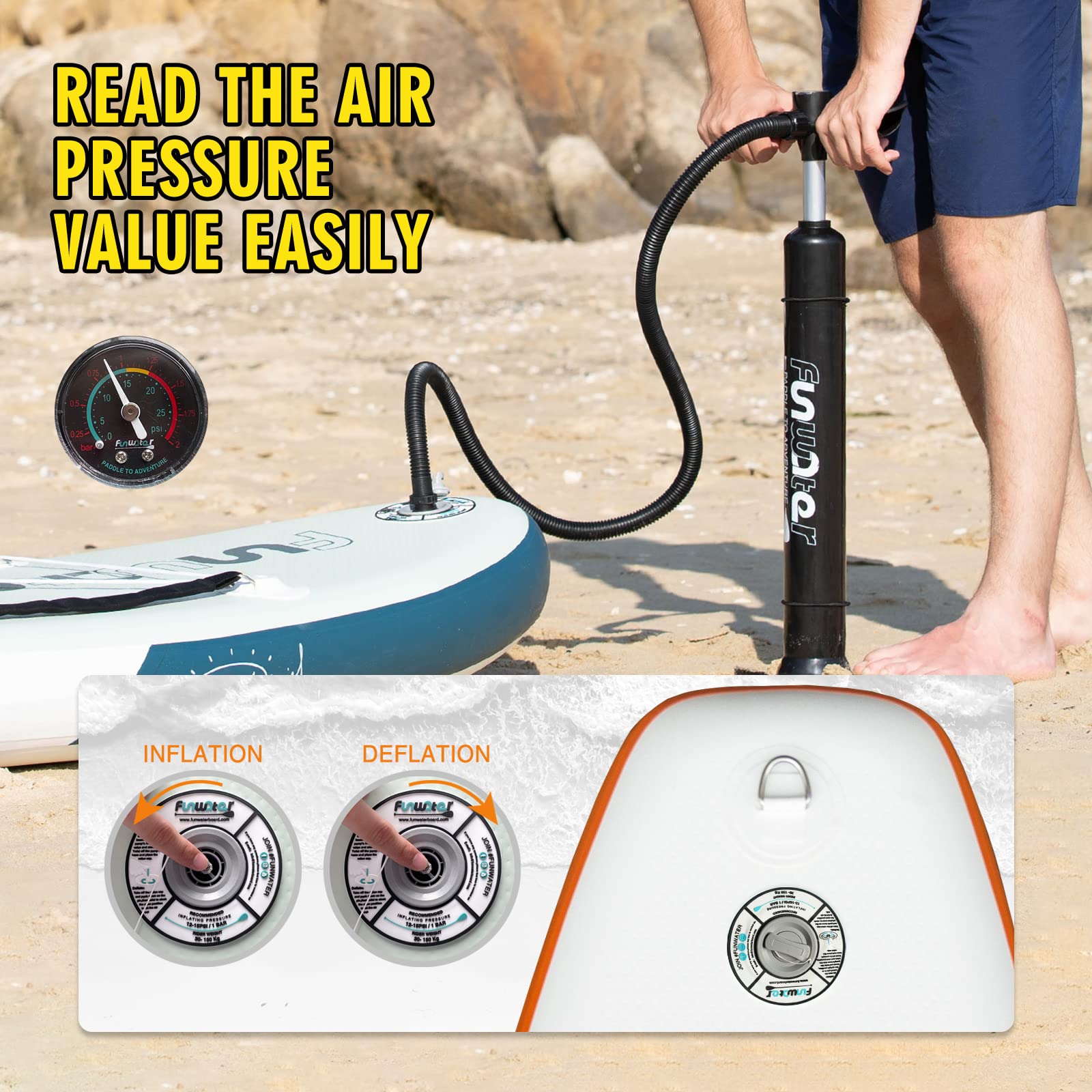 FunWater Tavola SUP Gonfiabile Surf Paddle Board Inflatable, Ultralight SUP per tutti i livelli con Due Accessori Tipo