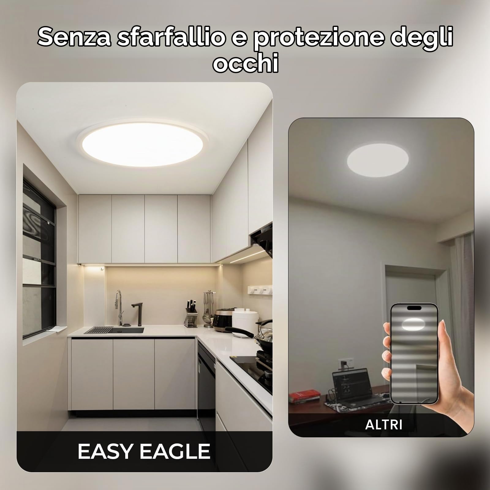 EASY EAGLE Plafoniera LED Soffitto Dimmerabile, 40CM 48W 4800LM Bianco | 3000K-6500K Rotondo Lampada con Telecomando, Lampadario LED Moderna per Soggiorno, Camera da letto, Cucina, Bagno, Ufficio