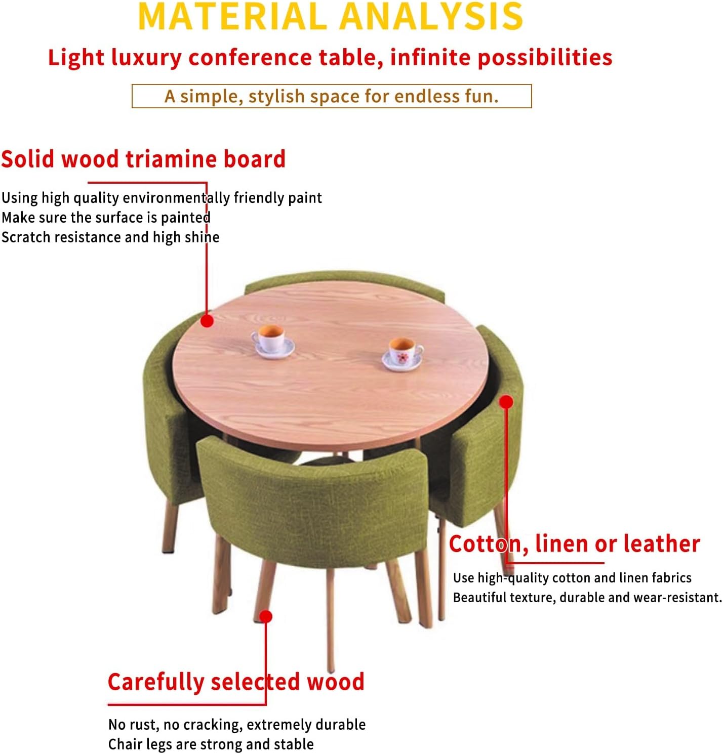 Light Luxury Table and Chairs,Modern Reception Tables and Chairs,Round Conference Table and Chairs，Dining Table Set for 4 with Chairs，Space-Saving Furniture Office Conference Tables(Black)