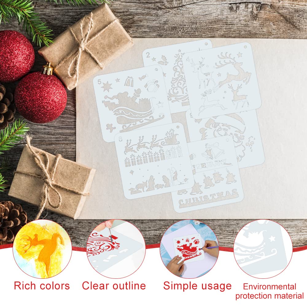 OOTSR 23 Stencil per Pittura di Albero di Natale Riutilizzabile, Modello di Disegno Natalizia per Ornamenti Legno Tessuto Scrapbooking Decorazioni, Stencil Babbo Natale Renna Decorazione Fai Da Te