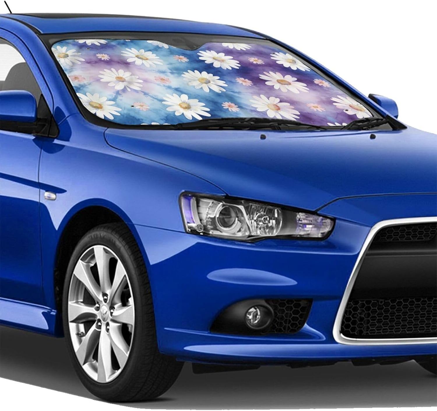 Daisies on Blue-Purple Wash Print Foldable Car Windshield Sun Shade 55x30in image 4
