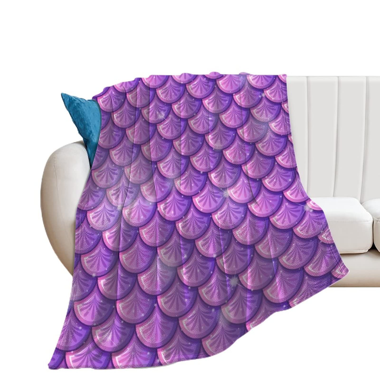 Couverture en flanelle sirène pourpre plaid polaire doux chaud pour canapé ou lit 100x130