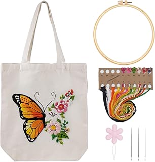 Louise Maelys Embroidery Kit Canvas Tote Bag for Beginners,Cross Stitch Kits for Adults,DIY Needlepoint with Butterfly Floral Pattern,Hoop and Instructions - Buy now