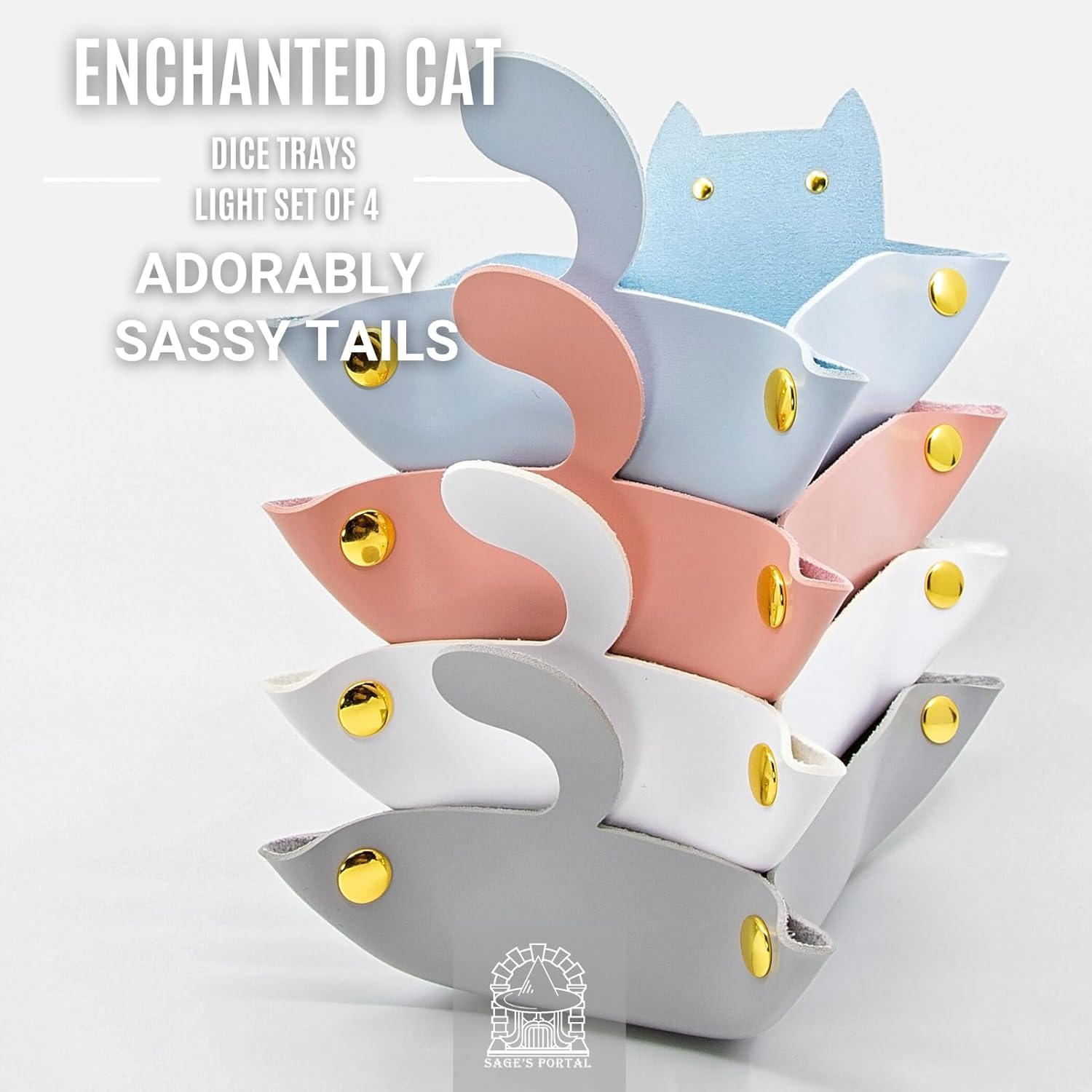 Sage’s Portal Enchanted Cat Dice Tray, Portable Snap Assembly, DND Dice Tray for Dungeons and Dragons RPG Tabletop TTRPG (Multicolor Light Set of 4)