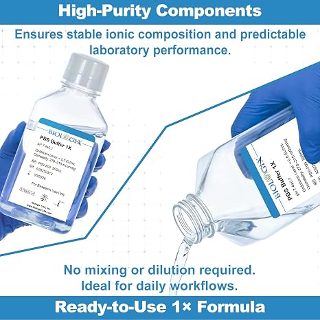 PBS Buffer 1X, Phosphate Buffered Saline Solution, 500mL | Laboratory PBS Wate, Ready-to-Use Buffer, 0.1m Filtered, Cell Culture Workflows