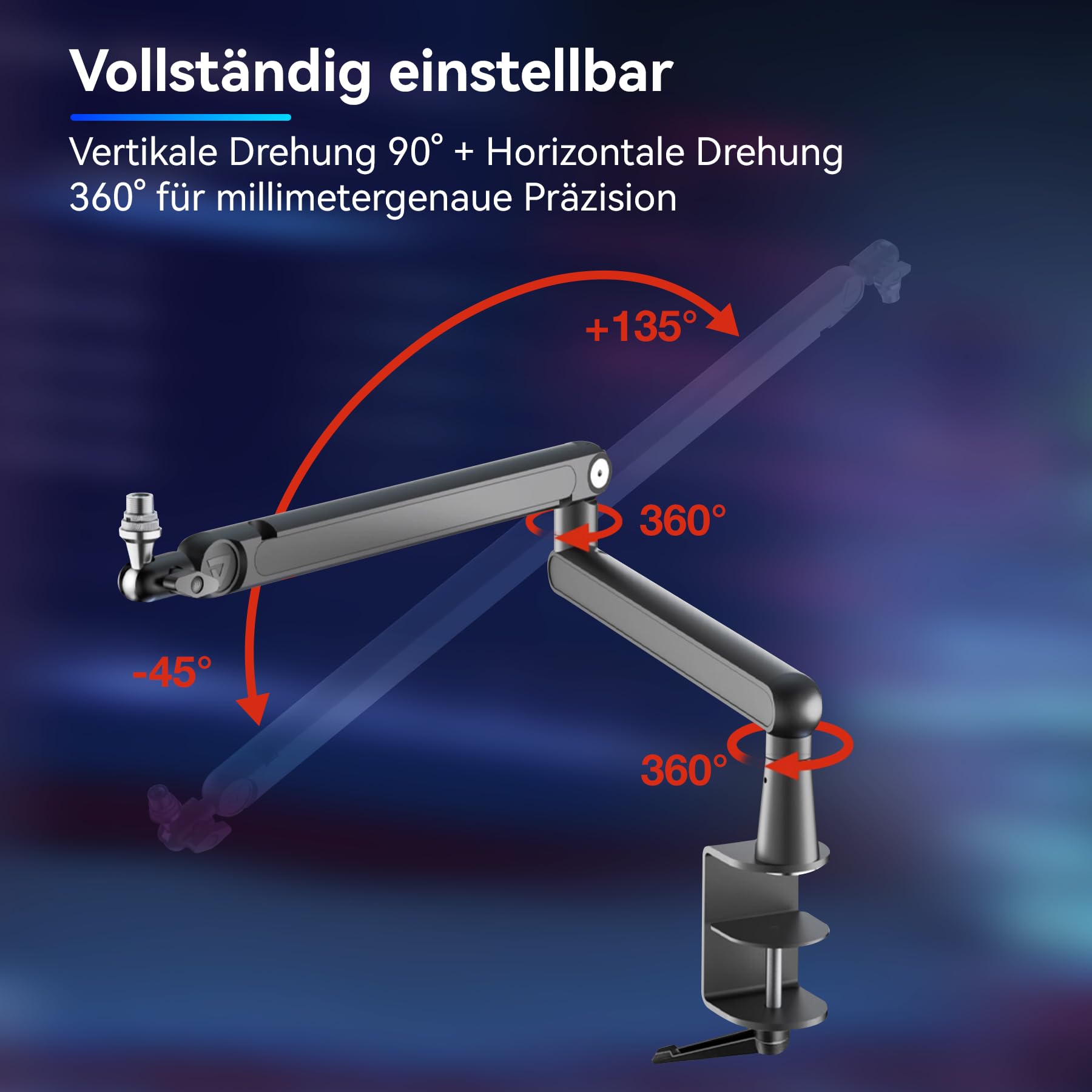 THRONMAX S7 Tune Low Profile Mic Arm, 360° drehbarer Mikrofonarm Mikrofonständer, Kabelmanagement, einfache Klemme für Streaming, Podcasting, Gaming, universelle Passform für Blue Yeti HyperX QuadCast