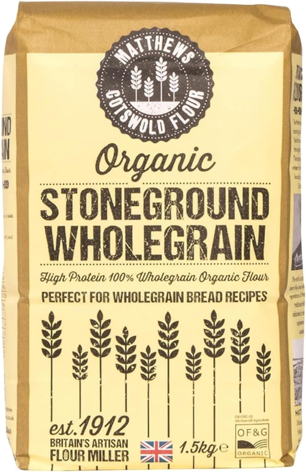 Matthews Cotswold Organic Stoneground Wholemeal Flour - 1.5kg Bag (Single Bag)