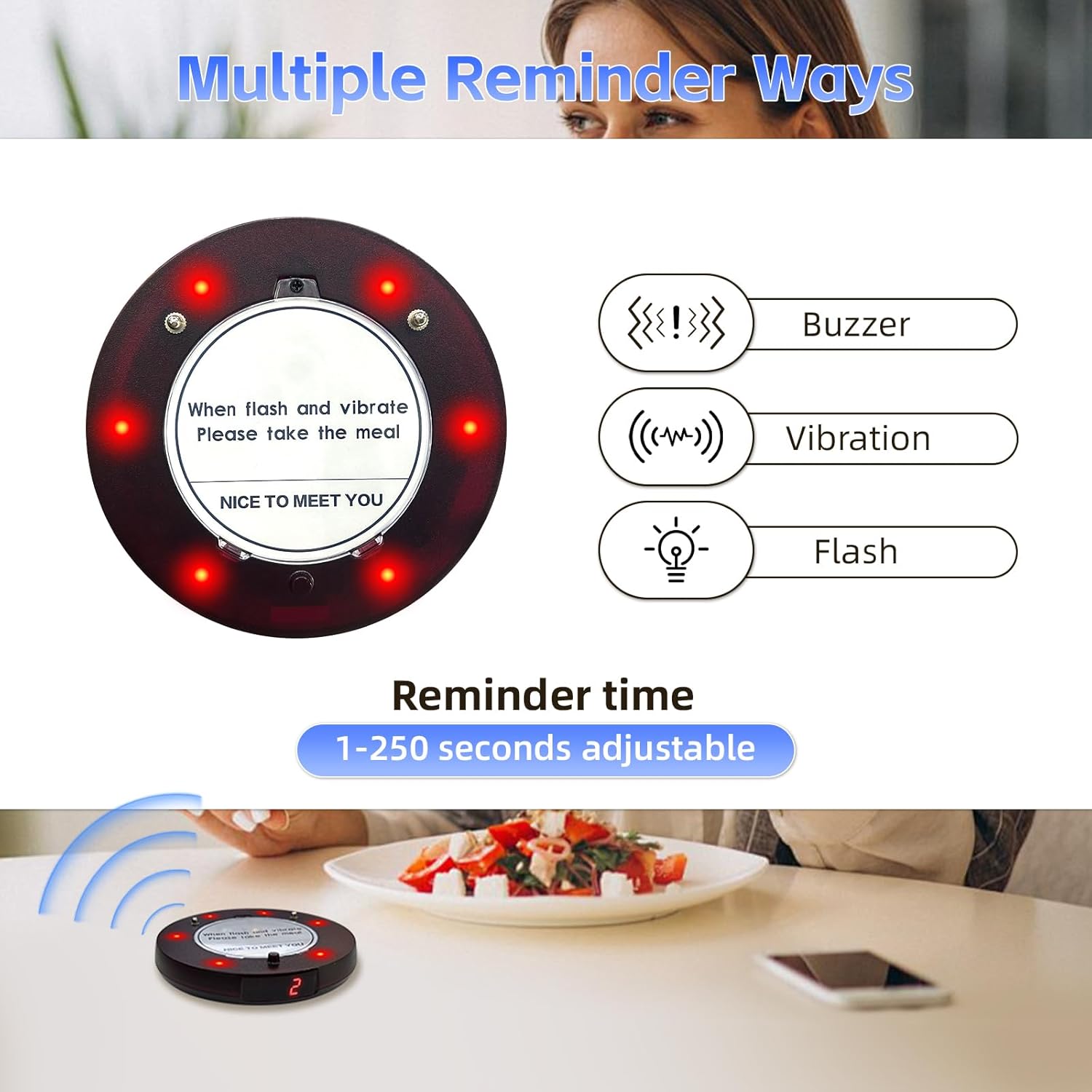 Restaurant Buzzer System, 10 Coaster Beeper Pager System with Buzzer, Customer Queue Pagers Set with Vibration, Flashing and Buzzer, for Food Truck, Church, Nursery