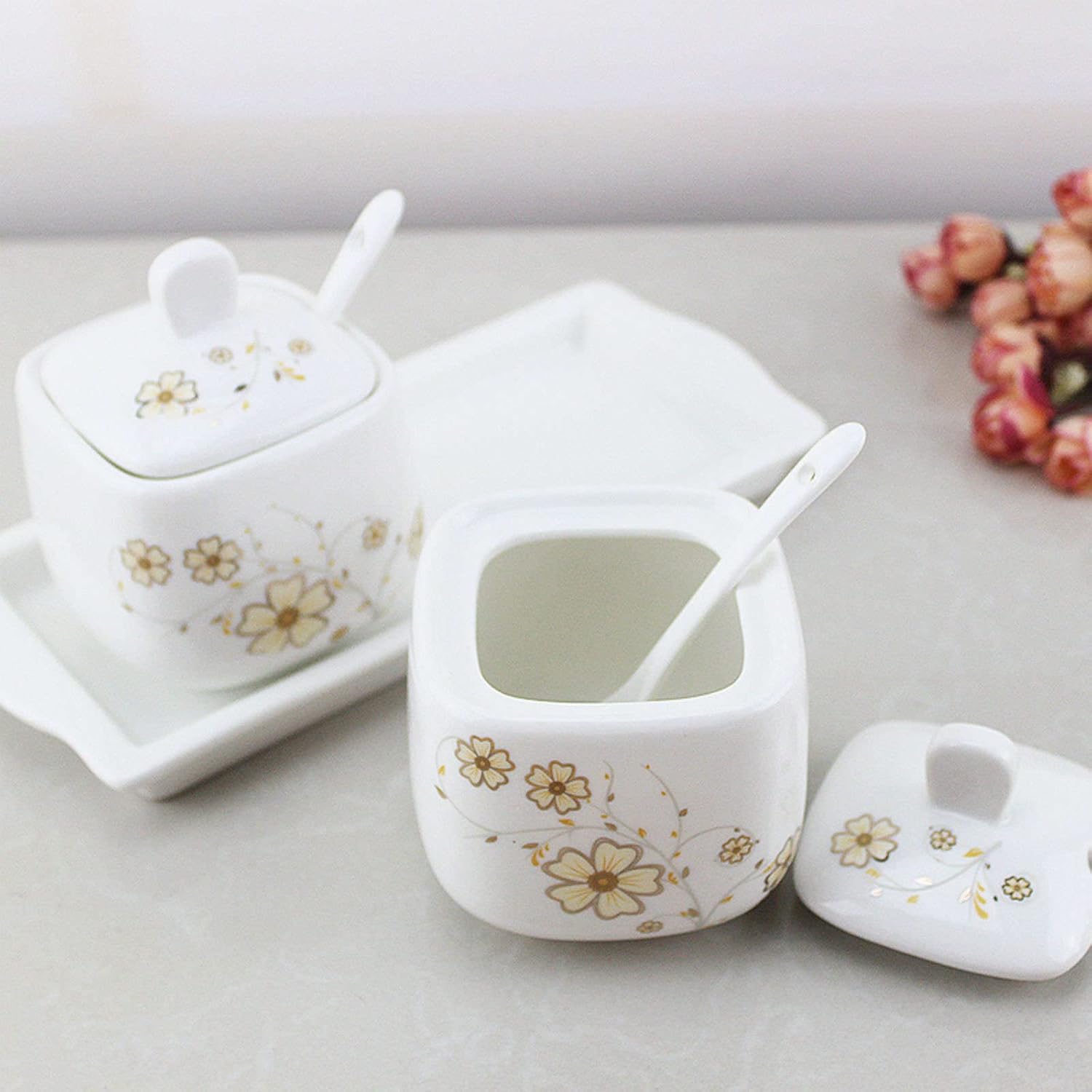 Sugar Bowl ,sugar pot, Sugar Bowl with Lid ,Chinese Sugar Bowl With Lid, Retro Sugar Pot, Sugar Container Spice Jar, Hand Carved Salt Pot Seasoning Canister, Coffee Sugar Canisters-Jinsihai-Sugar bowl