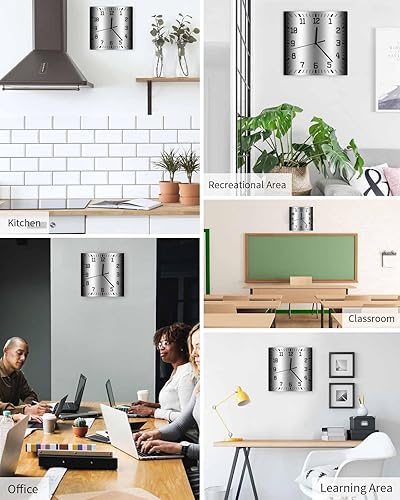 Miniatura 5 de Reloj de pared de madera blanco y negro degradado, silencioso, sin tictac, simple, abstracto, a rayas, estilo granja, cuadrado, funciona con pilas,