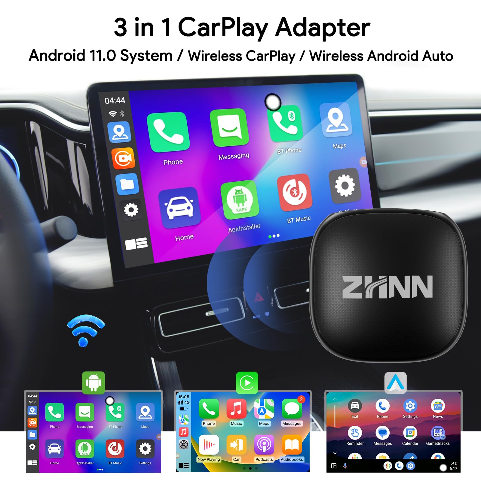 ZHNN Wireless CarPlay AI Box, Wireless Android Auto Smart AI Box