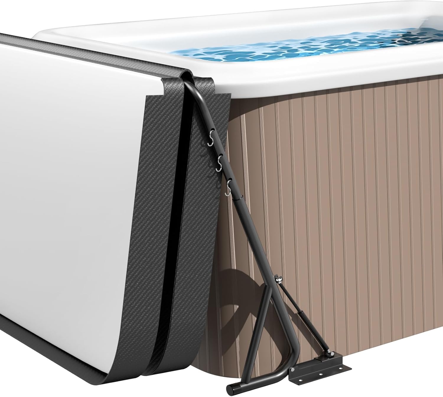 Utheer Hydraulic Hot Tub Cover Lift, Powder-Coated Carbon Steel Spa Cover Lifter with 6 Hooks, Adjustable 31.5-41.3H x 57-92.5W, Drill-Free or Screw-in, Heavy Duty for Rectangular Hot Tubs & Spas