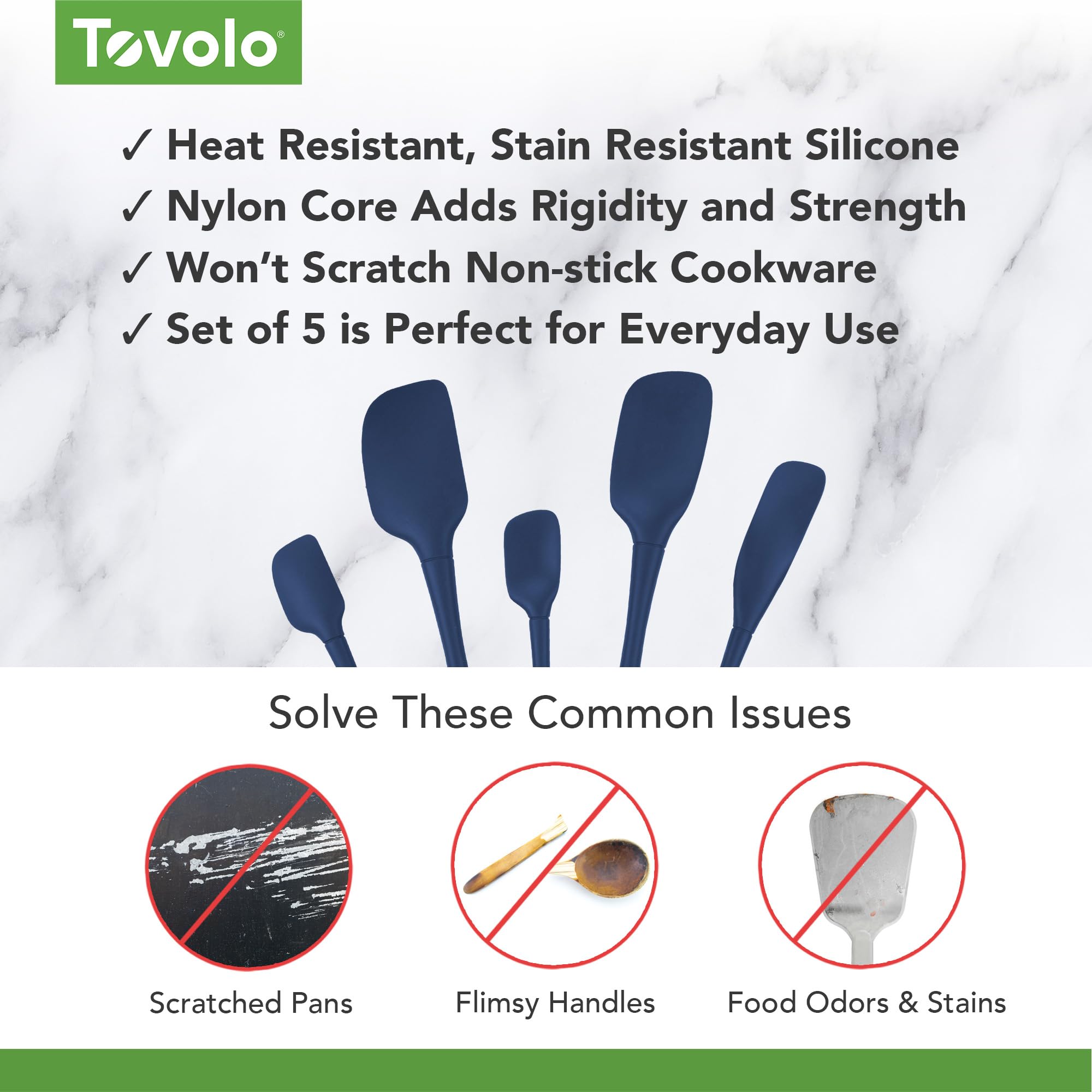 Tovolo Flex-Core Pfannenwender aus Silikon, 5 Stück (Deep Indigo) – Küchenutensilien & Gadgets unverzichtbar zum Backen, Kochen, Grillen, Wohnung und neues Zuhause, BPA-frei und spülmaschinenfest