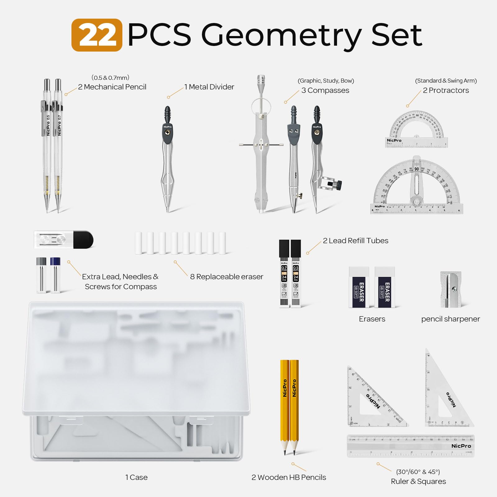 Nicpro Geometry Set - Drafting Tools for Students -2
