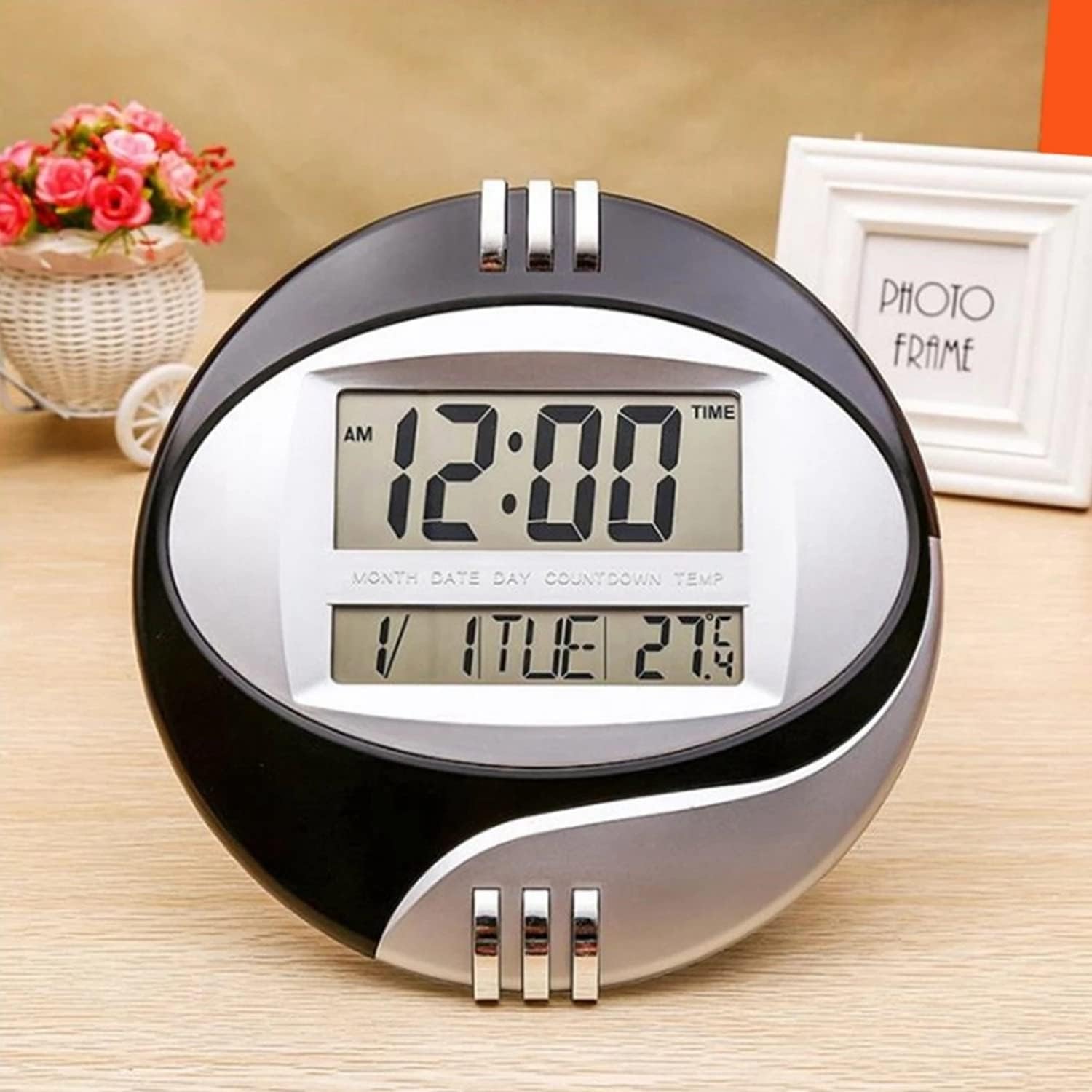 Temperature Display Digital Wall Electronic Clock LCD Moderne Calendar LED Bracket Watch Mute of Home Office Decoration (D 1)